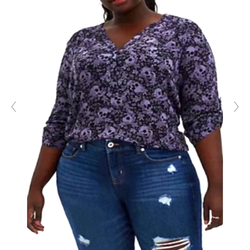 HARPER - BLACK FLORAL SKULL GAUZE PULLOVER BLOUSE torrid 1x